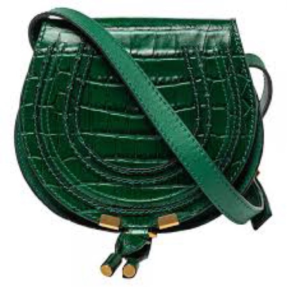 Chloe Green Croc-Embossed Marcie Crossbody Bag